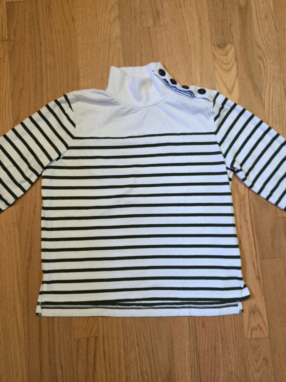 J. Crew White and Dark Green Striped Button-Shoulder Long Sleeve Sweater Size S